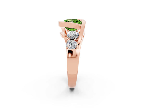 Rose gold Bezel Set Cushion Cut Peridot Bypass Ring with Round  Accents