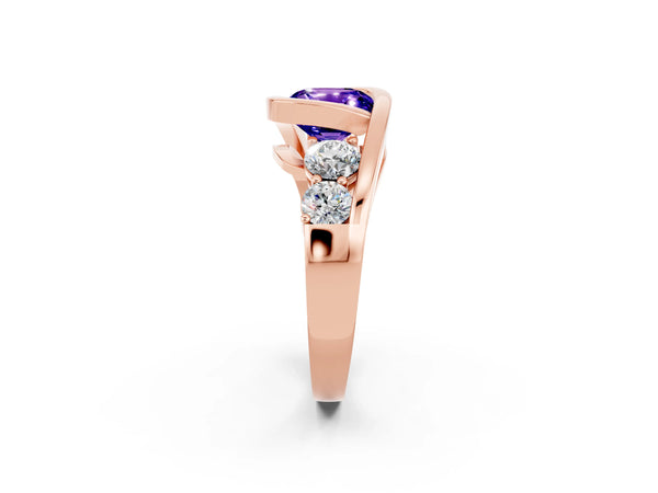 Rose gold Bezel Set Cushion Cut Tanzanite Bypass Ring with Round  Accents