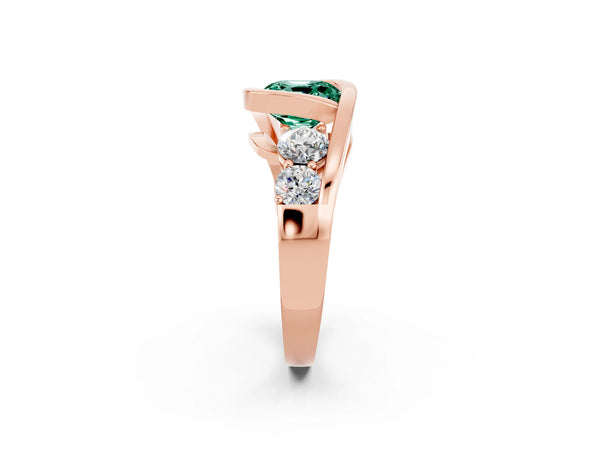 Rose gold Bezel Set Cushion Cut Green Sapphire Bypass Ring with Round  Accents