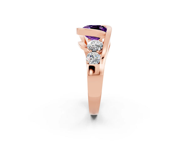 Rose gold Bezel Set Cushion Cut Amethyst Bypass Ring with Round  Accents