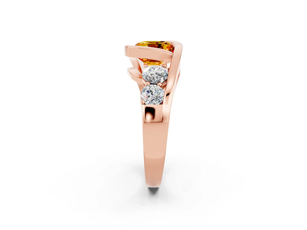 Rose gold Bezel Set Cushion Cut Citrine Bypass Ring with Round  Accents