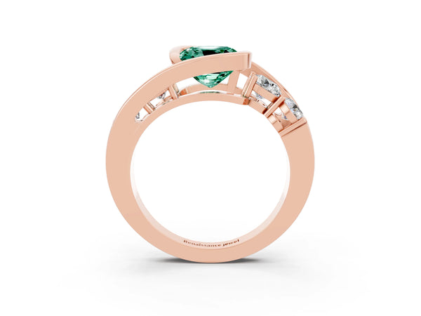Rose gold Bezel Set Cushion Cut Green Sapphire Bypass Ring with Round  Accents