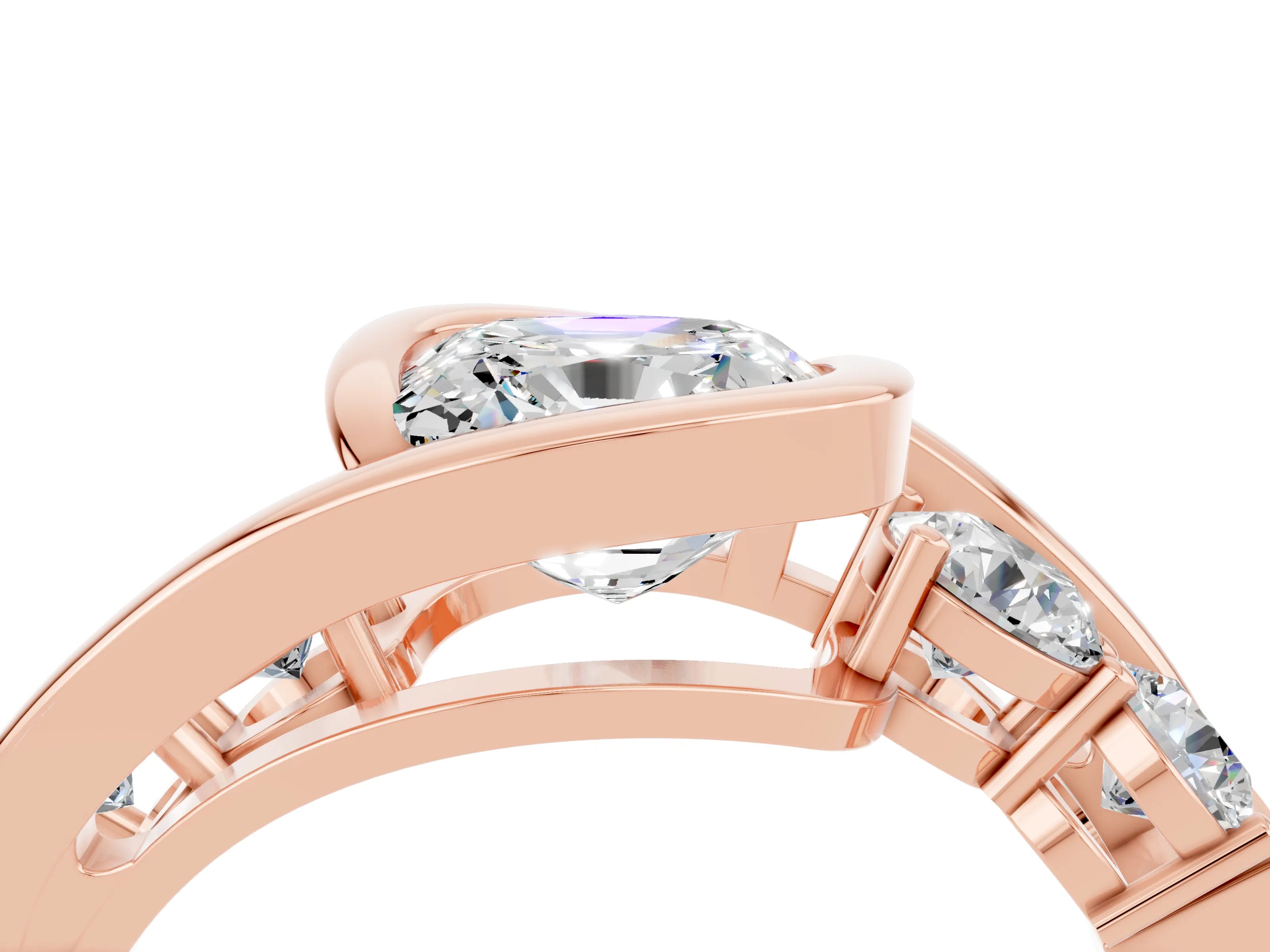 Rose gold Bezel Set Cushion Cut Diamond Split Shank Ring_4