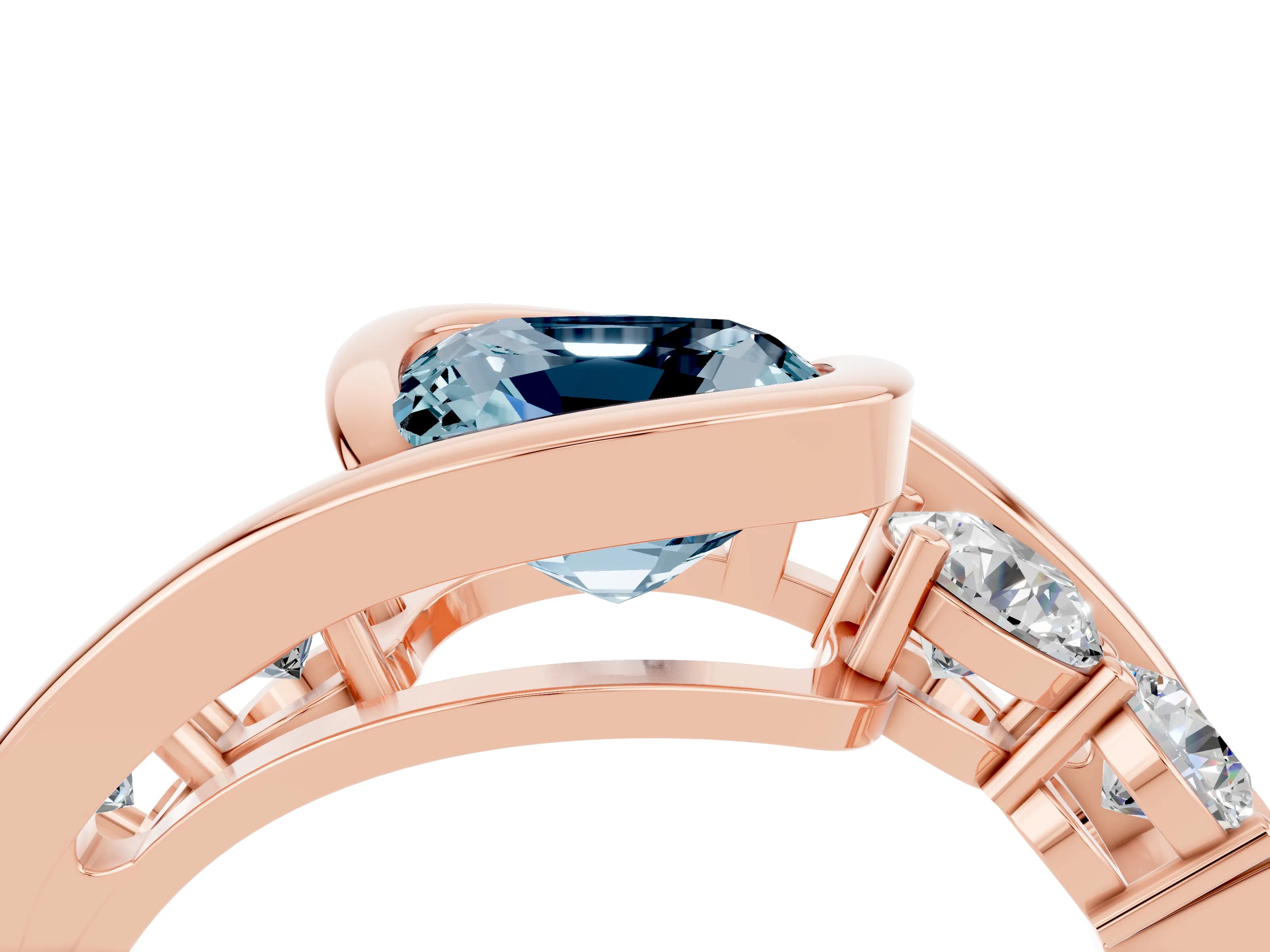 Rose gold Bezel Set Cushion Cut Diamond Split Shank Ring_4