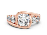 Rose gold Bezel Set Cushion Cut Diamond Split Shank Ring