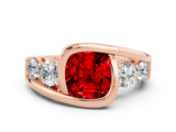 Rose gold Bezel Set Cushion Cut Diamond Split Shank Ring