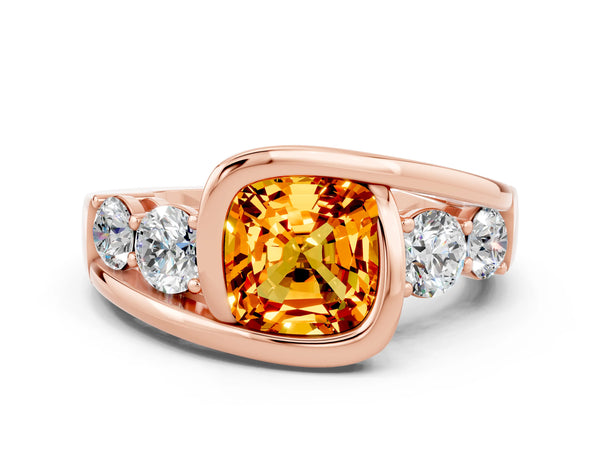 Rose gold Bezel Set Cushion Cut Citrine Bypass Ring with Round  Accents