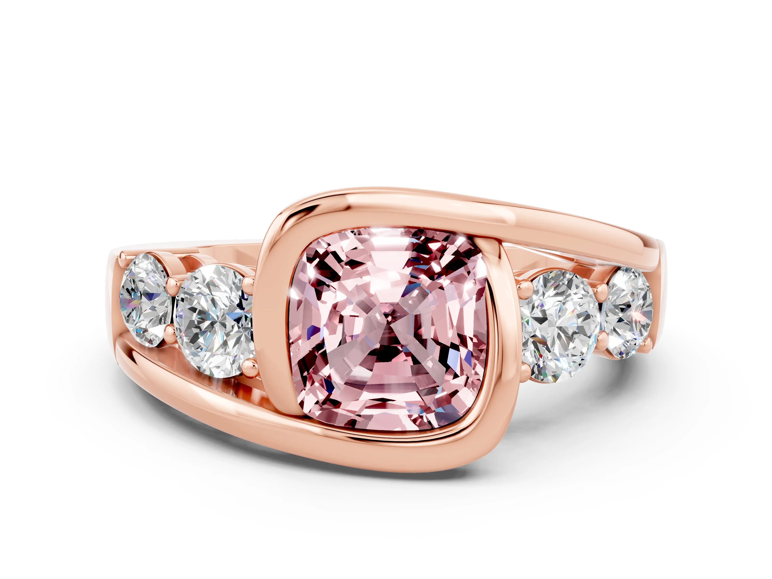 Rose gold Bezel Set Cushion Cut Diamond Split Shank Ring