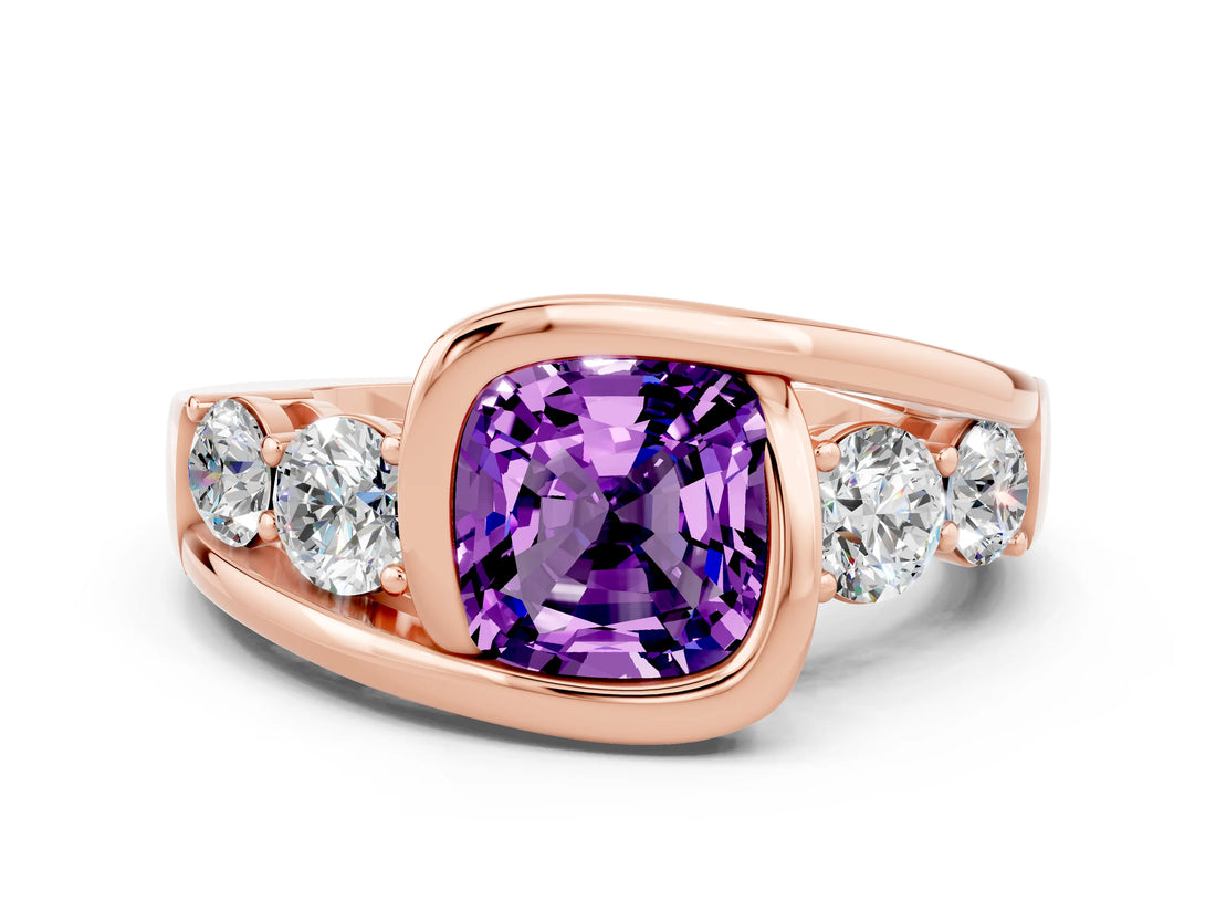 Rose gold Bezel Set Cushion Cut Diamond Split Shank Ring