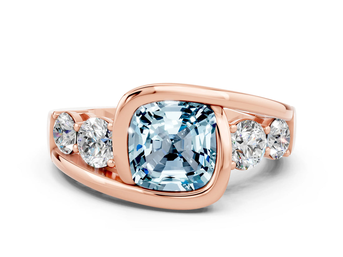 Rose gold Bezel Set Cushion Cut Diamond Split Shank Ring