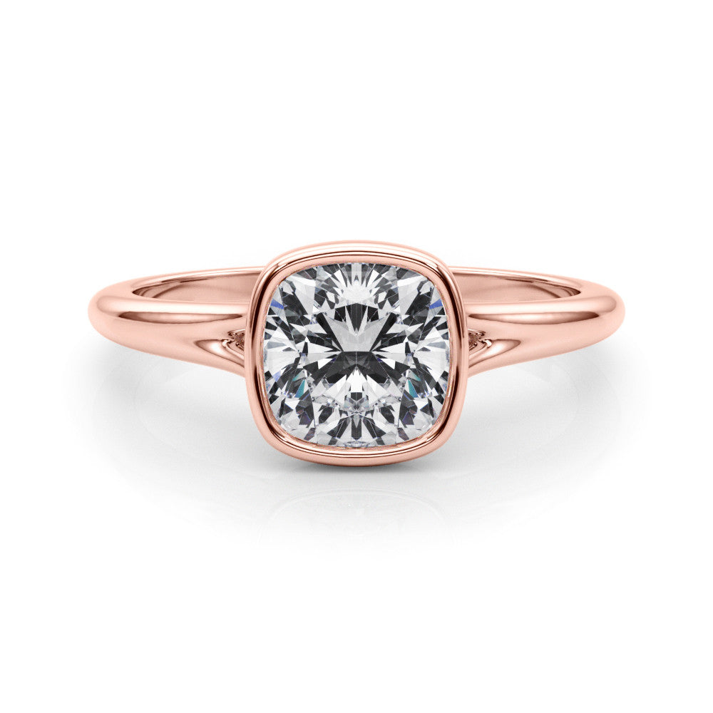 Rose gold Bezel Set Cushion Cut Solitaire Ring 1