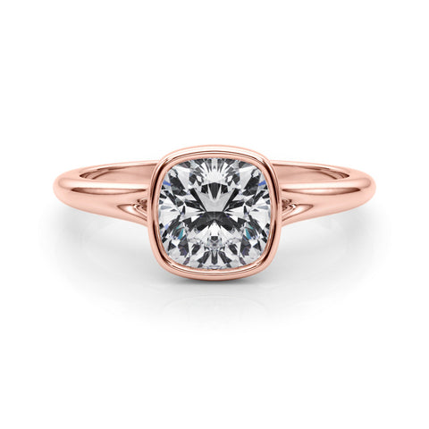 Rose gold Bezel Set Cushion Cut Solitaire Ring 1
