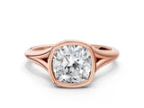 Rose gold Bezel Set Cushion Cut Solitaire Ring with Tapered Band 1