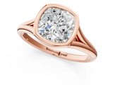 Rose gold Bezel Set Cushion Cut Solitaire Ring with Tapered Band 2