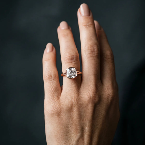 Rose gold Bezel Set Cushion Cut Solitaire Ring