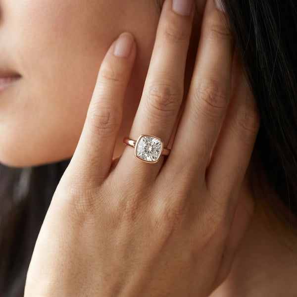 Rose gold Bezel Set Cushion Cut Solitaire Ring