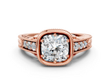 Rose gold Bezel Set Cushion Diamond Milgrain Pave Engagement Ring_36