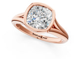 Rose gold Bezel Set Cushion Solitaire Diamond Ring with Smooth Band 2