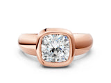 Rose gold Bezel Set Cushion Solitaire Ring with Wide Band 1