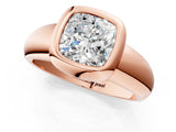 Rose gold Bezel Set Cushion Solitaire Ring with Wide Band 2