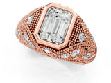 Rose gold Bezel Set Emerald Cut Diamond Milgrain Band Ring_10
