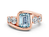Rose gold Bezel Set Emerald Cut Diamond Split Shank Ring