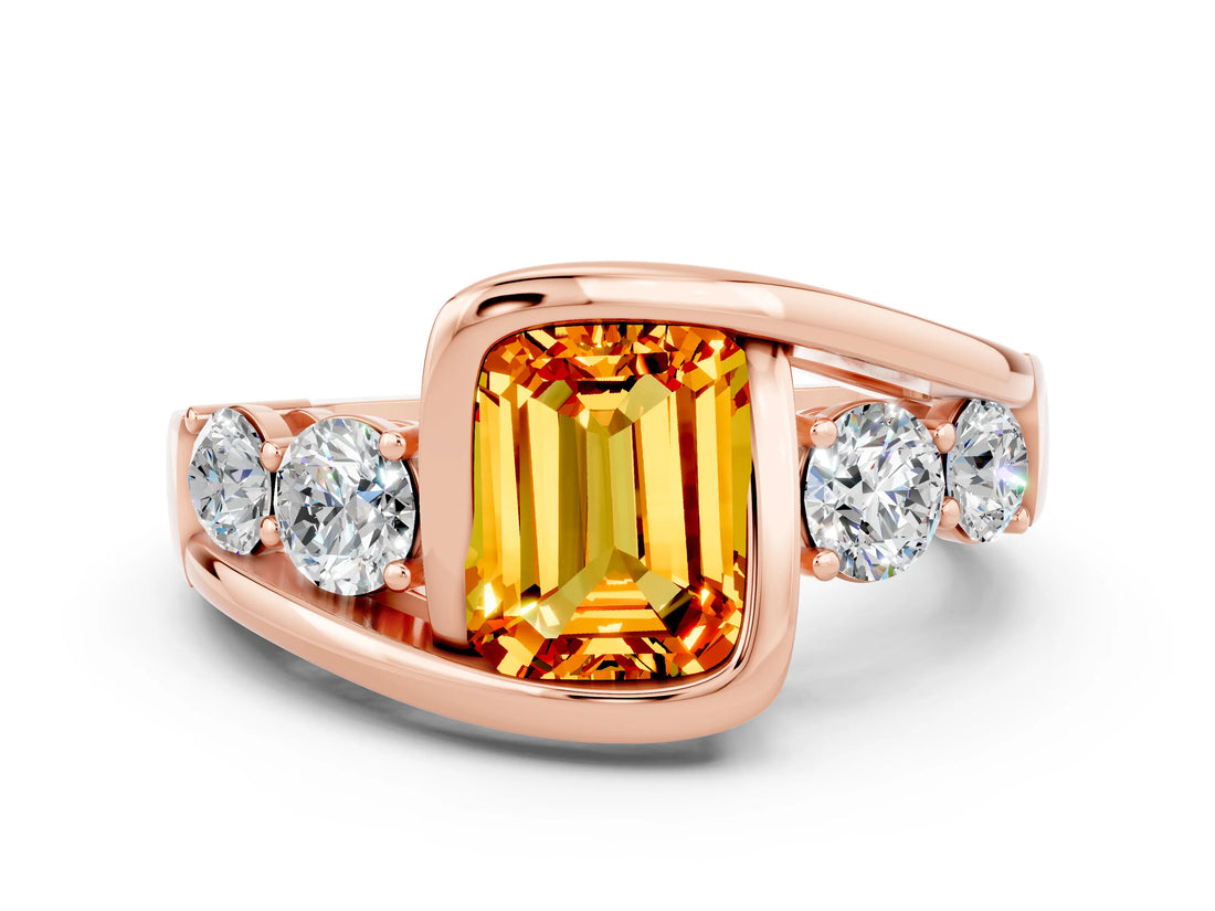 Rose gold Bezel Set Emerald Cut Diamond Split Shank Ring