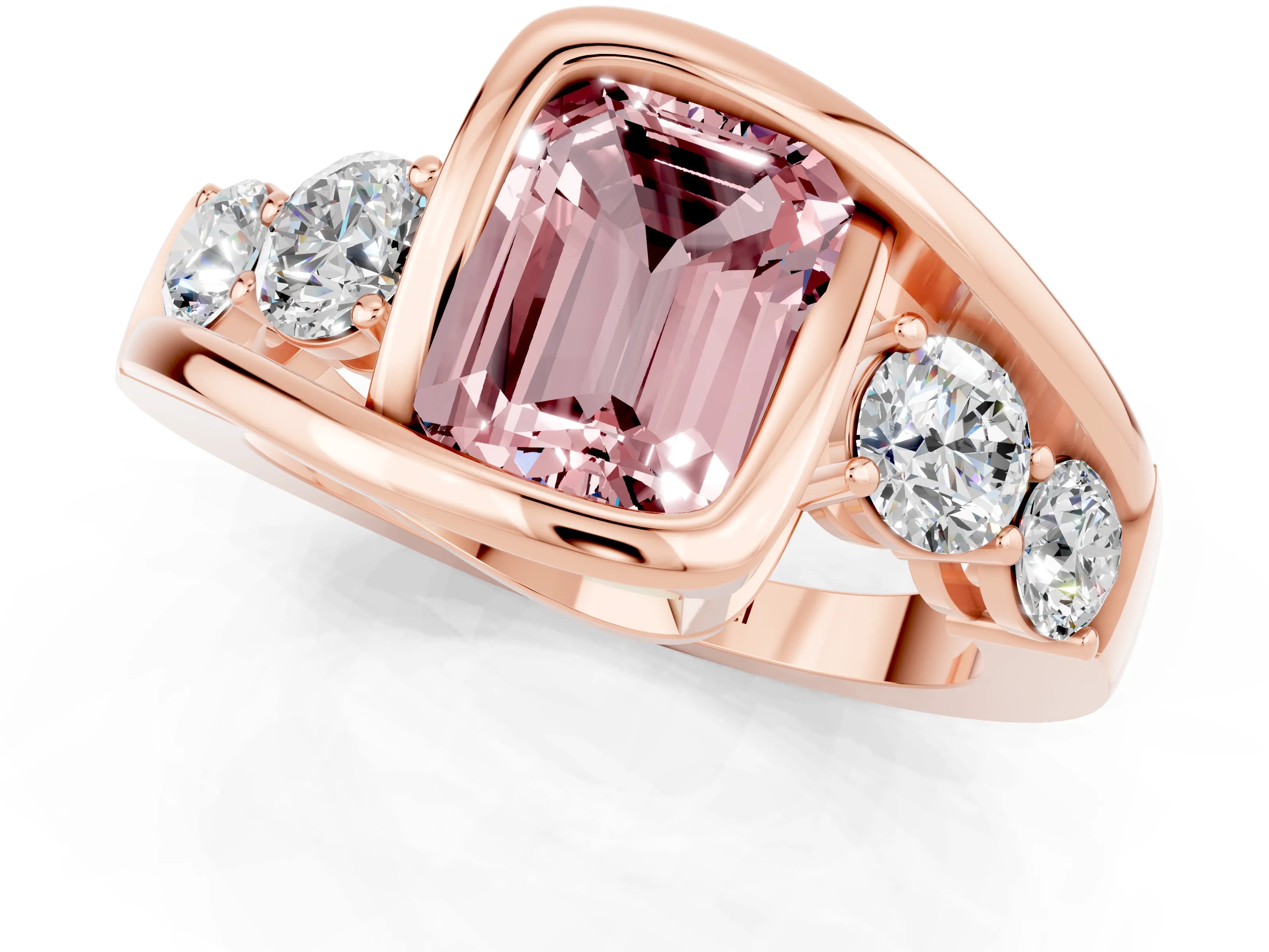 Rose gold Bezel Set Emerald Cut Diamond Split Shank Ring_1