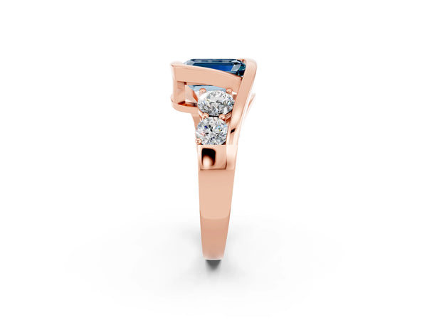 Rose gold Bezel Set Emerald Cut Aquamarine Bypass Ring with Round  Accents