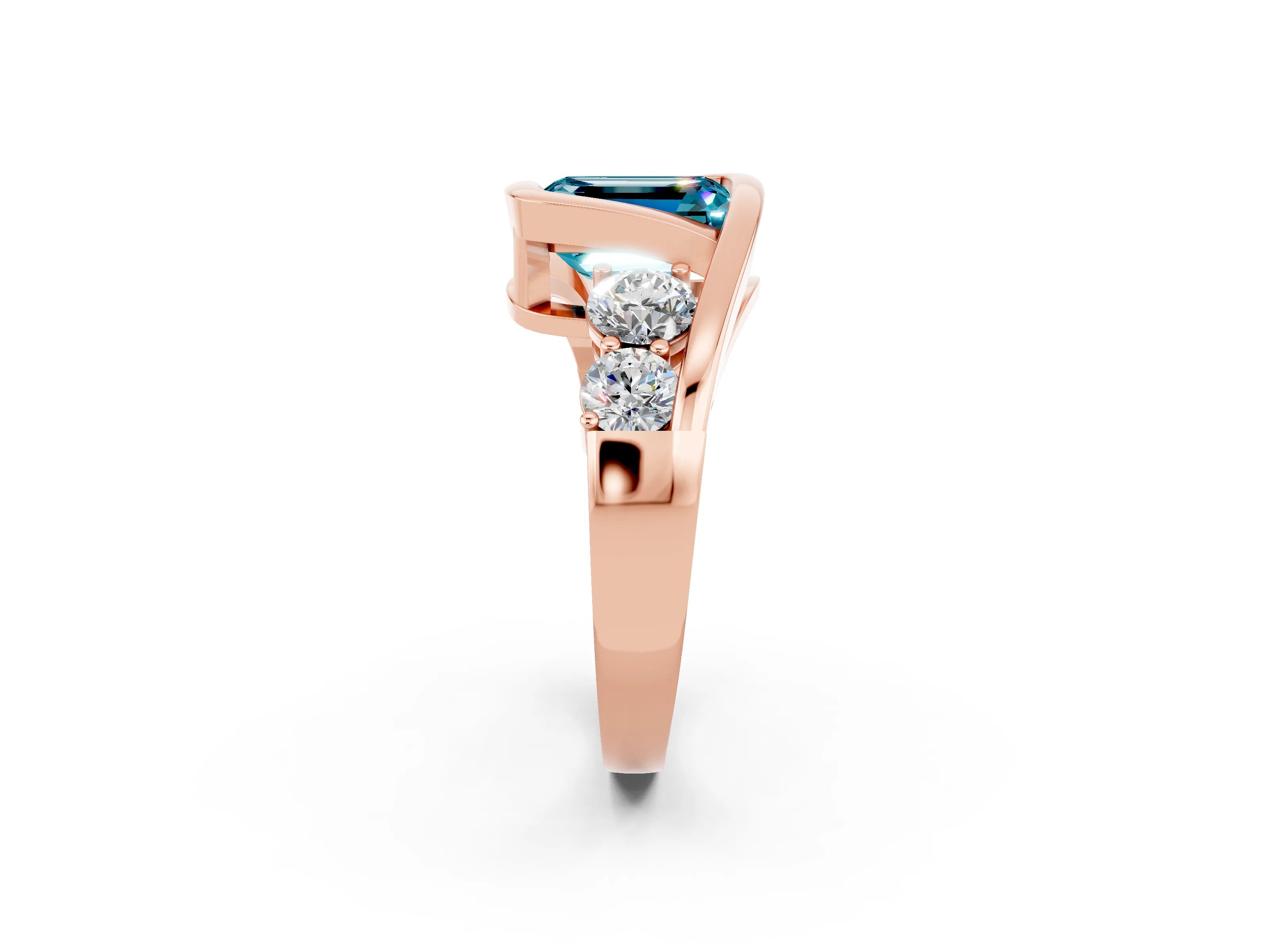 Rose gold Bezel Set Emerald Cut Diamond Split Shank Ring_2