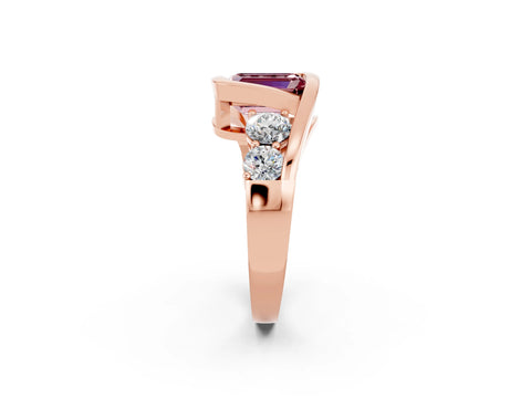 Rose gold Bezel Set Emerald Cut Diamond Split Shank Ring_2