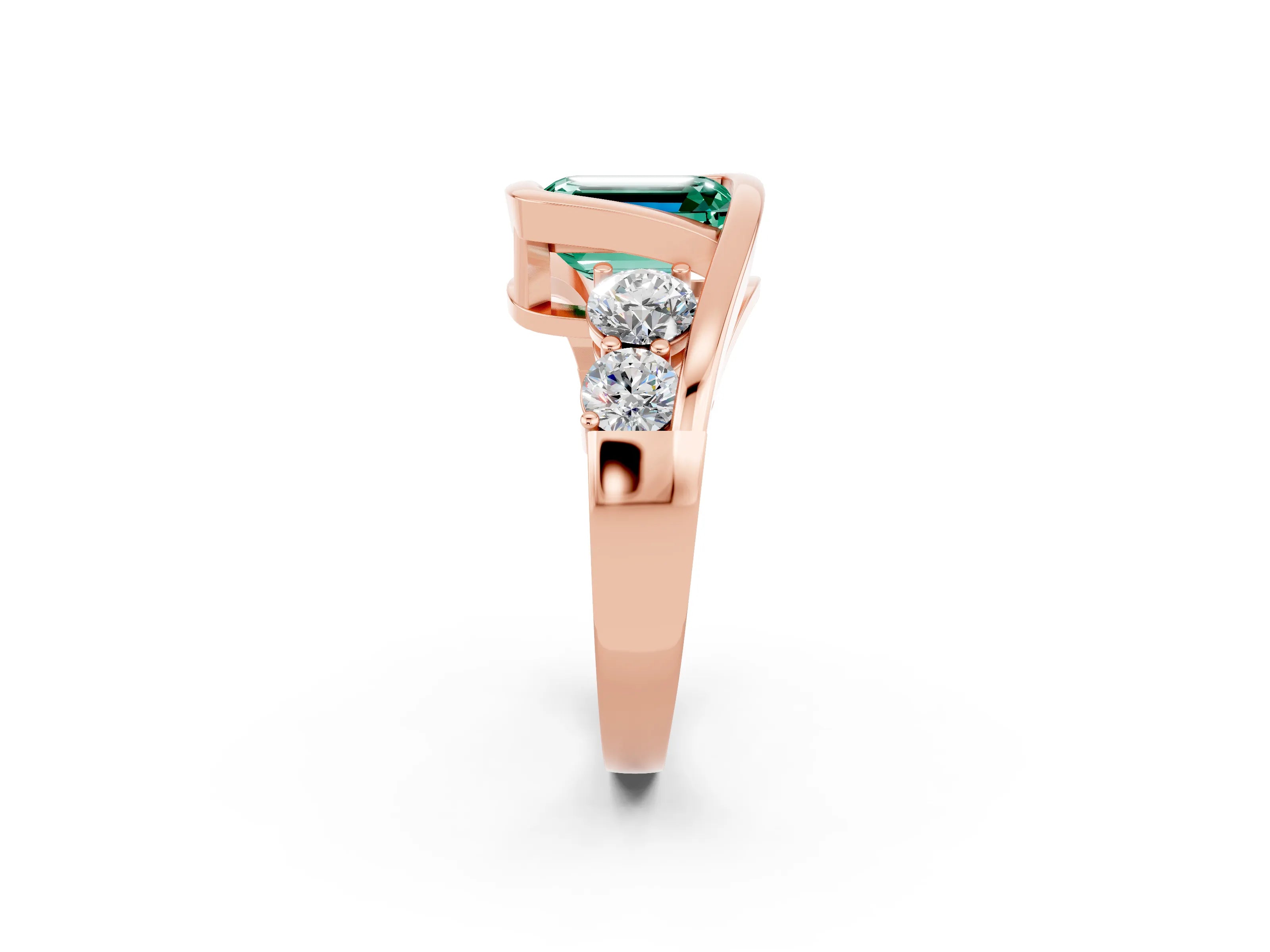 Rose gold Bezel Set Emerald Cut Diamond Split Shank Ring_2
