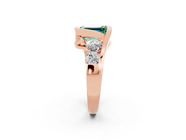 Rose gold Bezel Set Emerald Cut Green Sapphire Bypass Ring with Round  Accents