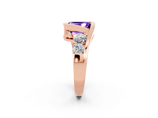 Rose gold Bezel Set Emerald Cut Tanzanite Bypass Ring with Round  Accents
