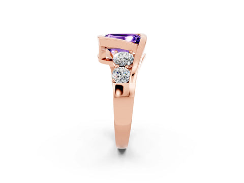 Rose gold Bezel Set Emerald Cut Diamond Split Shank Ring_2