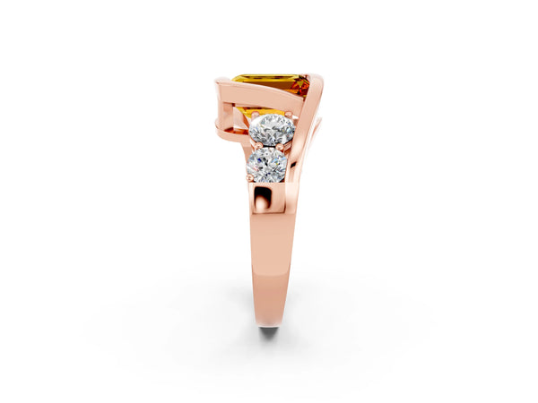 Rose gold Bezel Set Emerald Cut Citrine Bypass Ring with Round  Accents