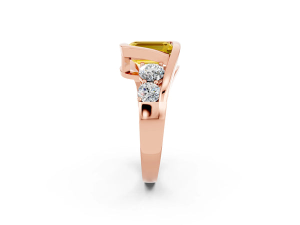 Rose gold Bezel Set Emerald Cut Yellow Sapphire Bypass Ring with Round  Accents