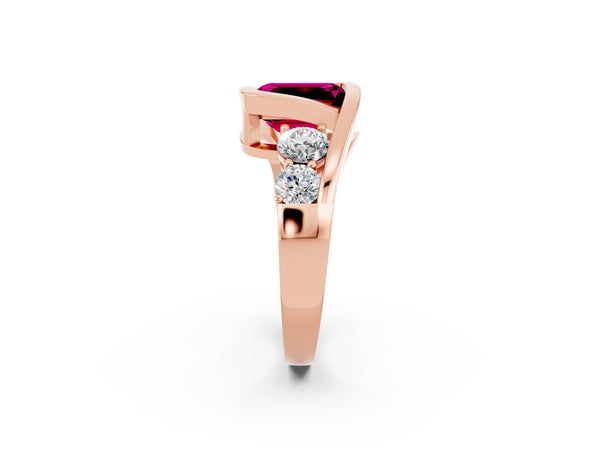 Rose gold Bezel Set Emerald Cut Garnet Bypass Ring with Round  Accents