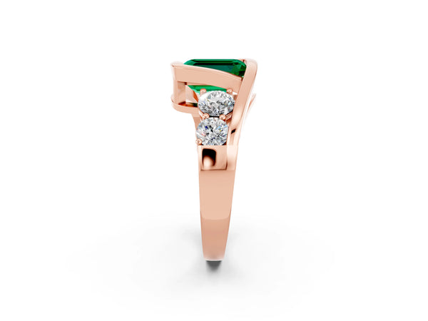 Rose gold Bezel Set Emerald Cut Emerald Bypass Ring with Round  Accents