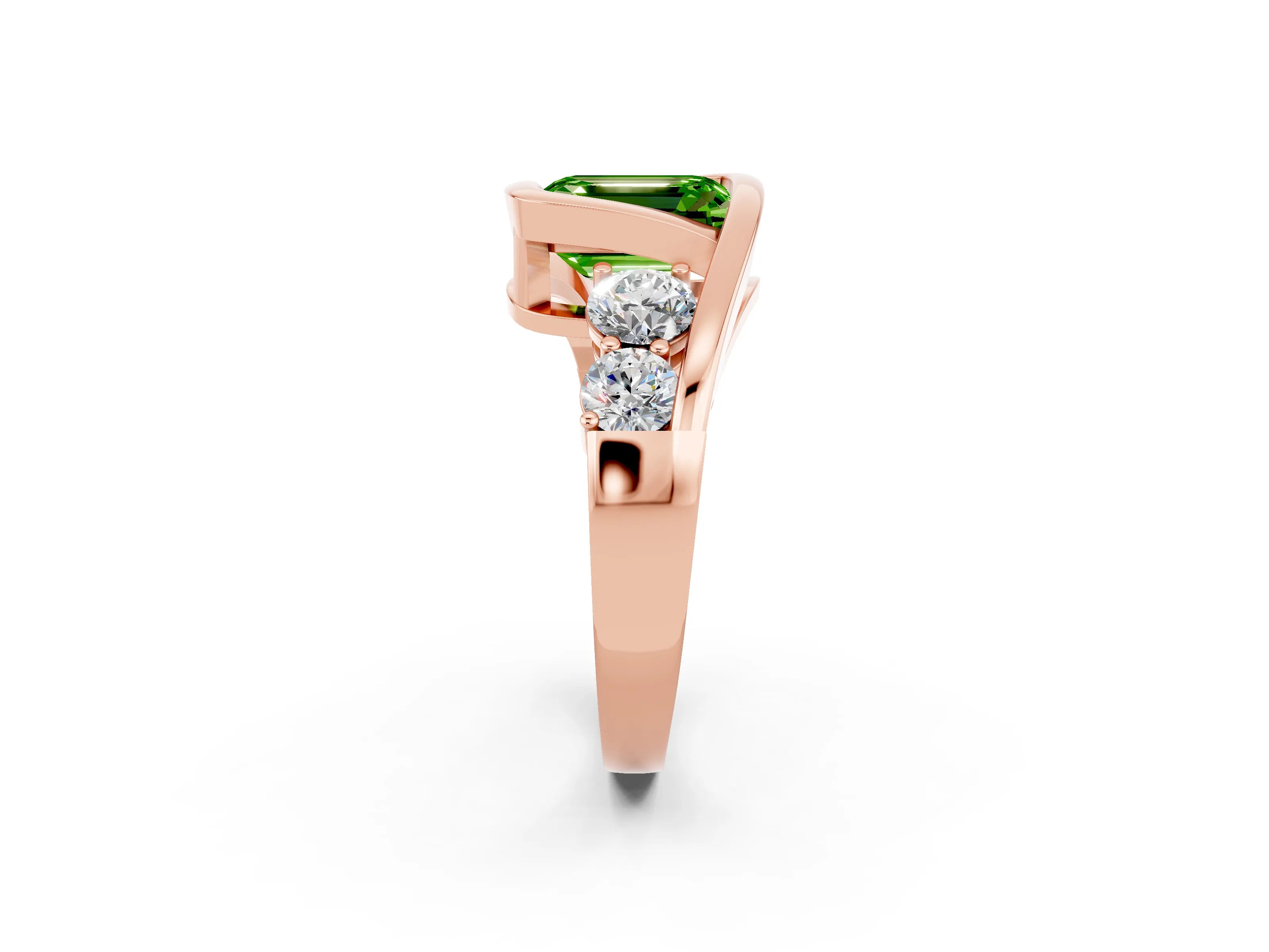 Rose gold Bezel Set Emerald Cut Diamond Split Shank Ring_2