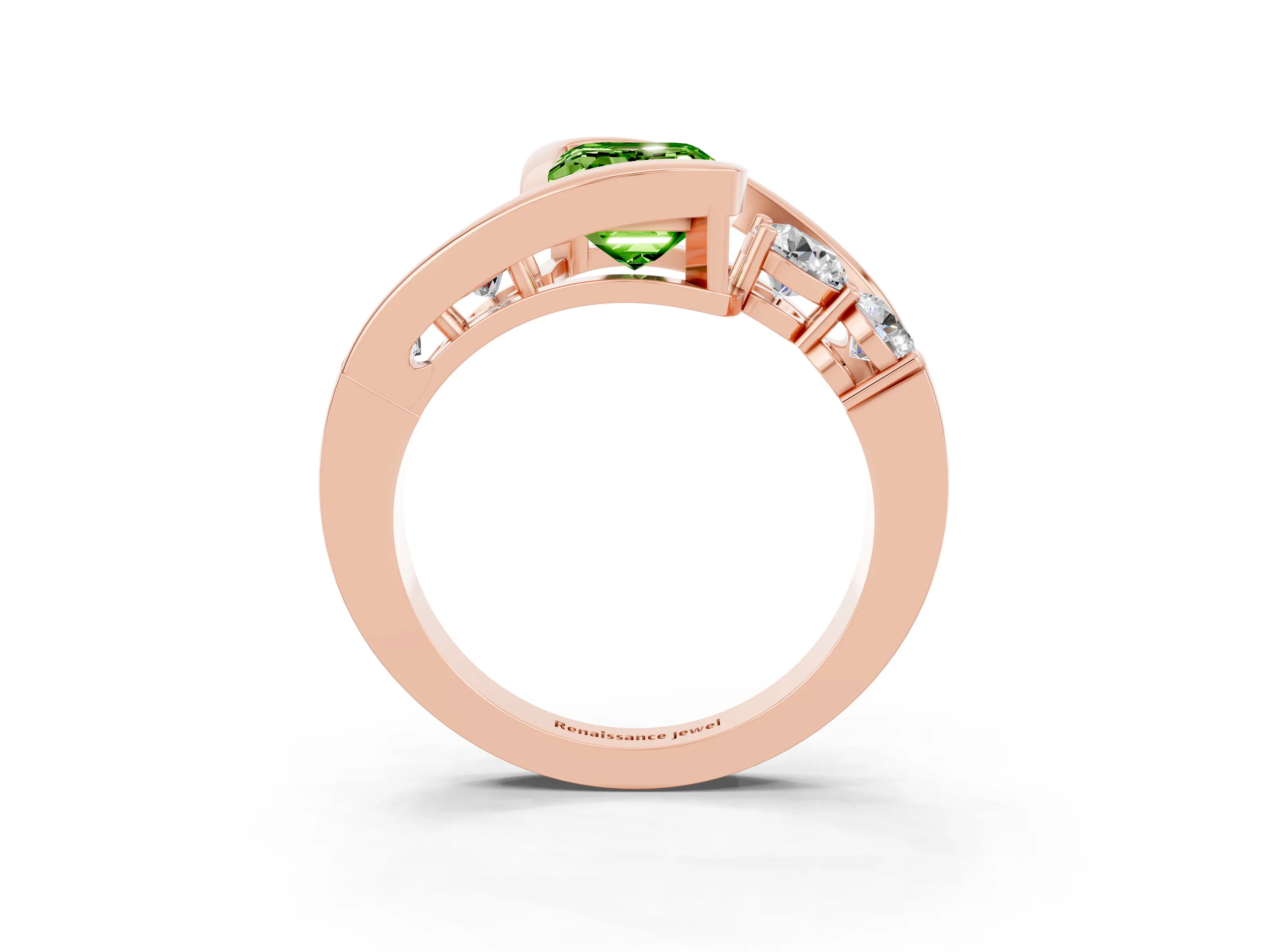 Rose gold Bezel Set Emerald Cut Diamond Split Shank Ring_3