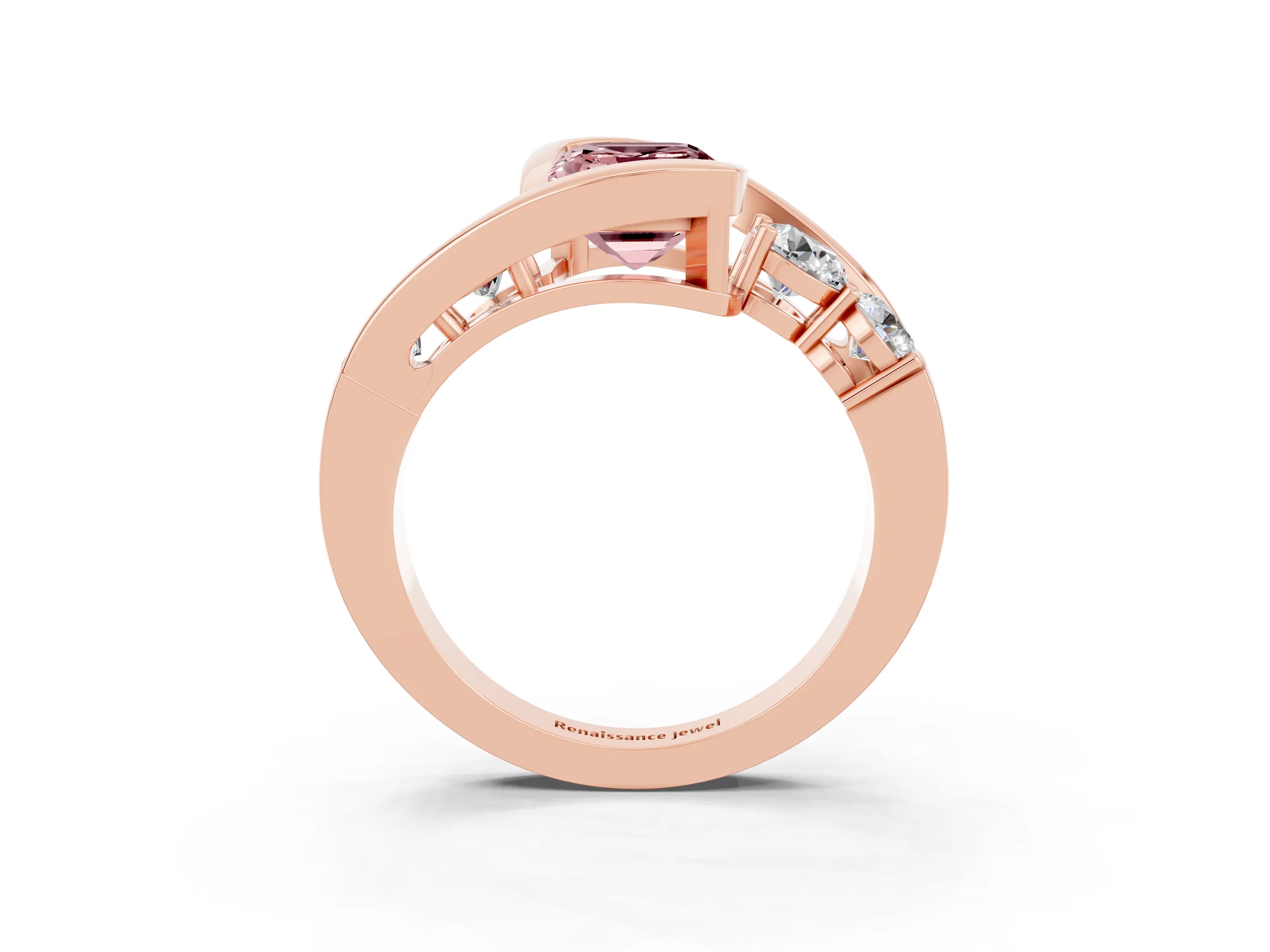 Rose gold Bezel Set Emerald Cut Diamond Split Shank Ring_3
