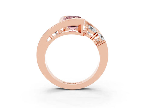Rose gold Bezel Set Emerald Cut Diamond Split Shank Ring_3