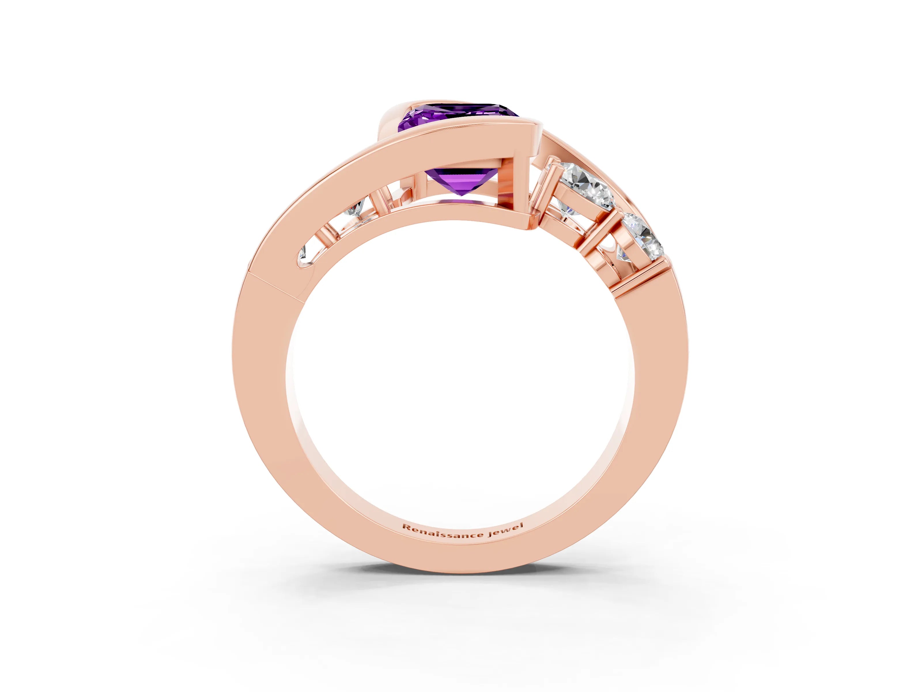 Rose gold Bezel Set Emerald Cut Diamond Split Shank Ring_3
