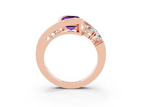 Rose gold Bezel Set Emerald Cut Diamond Split Shank Ring_3