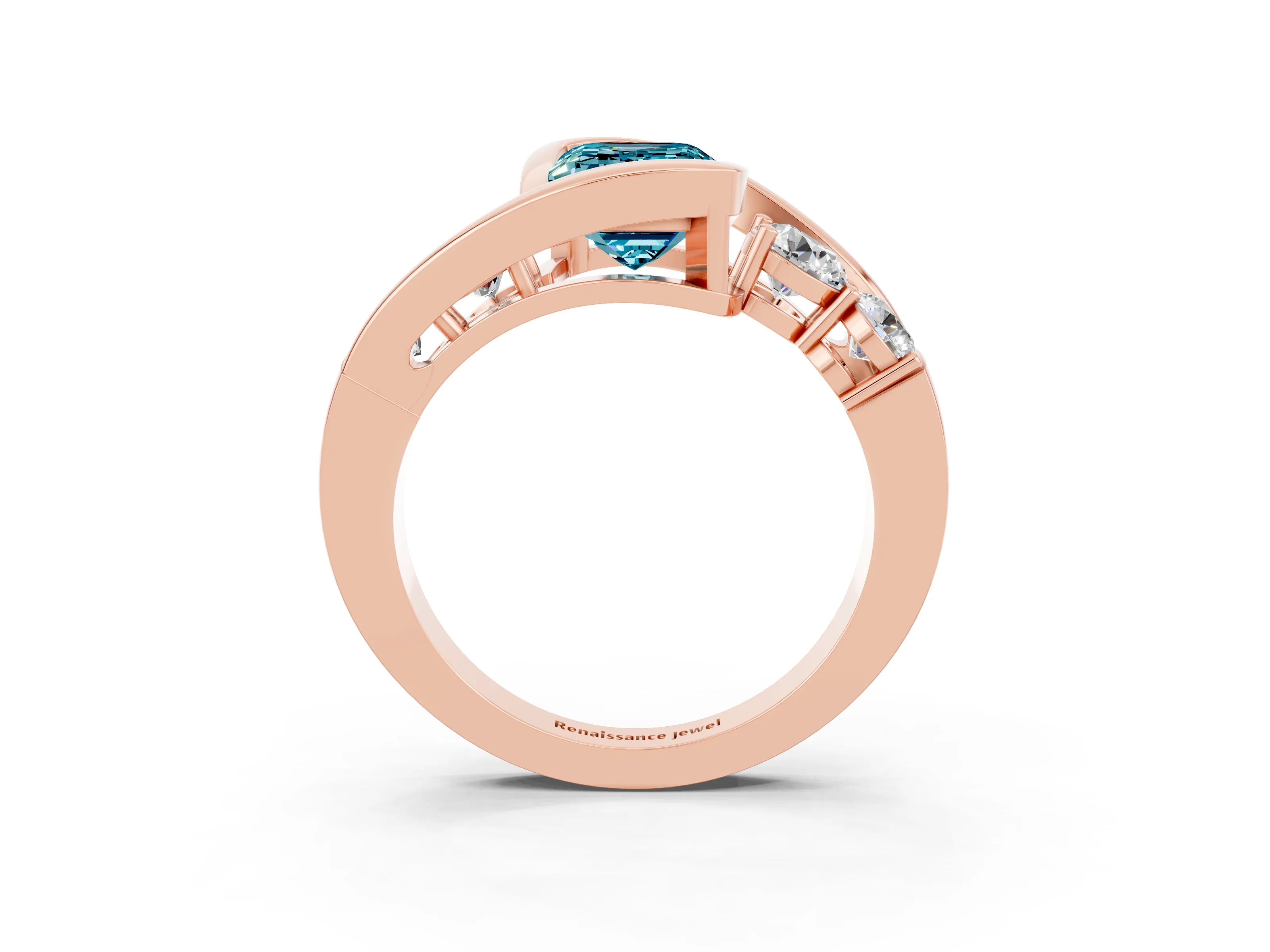 Rose gold Bezel Set Emerald Cut Diamond Split Shank Ring_3