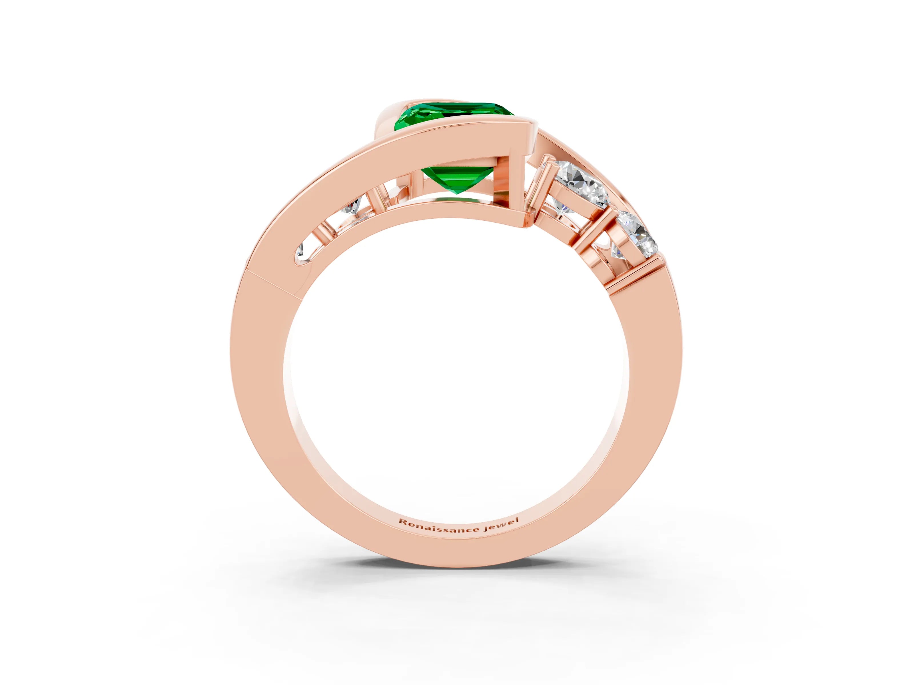 Rose gold Bezel Set Emerald Cut Diamond Split Shank Ring_3