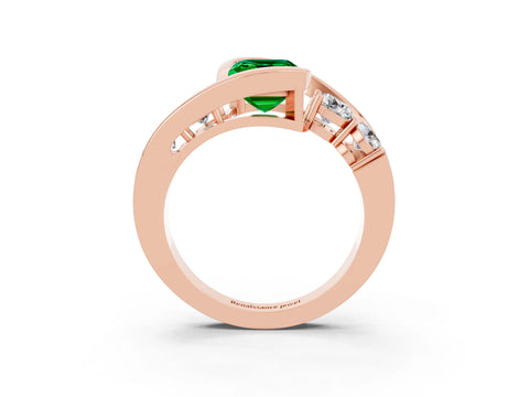 Rose gold Bezel Set Emerald Cut Diamond Split Shank Ring_3