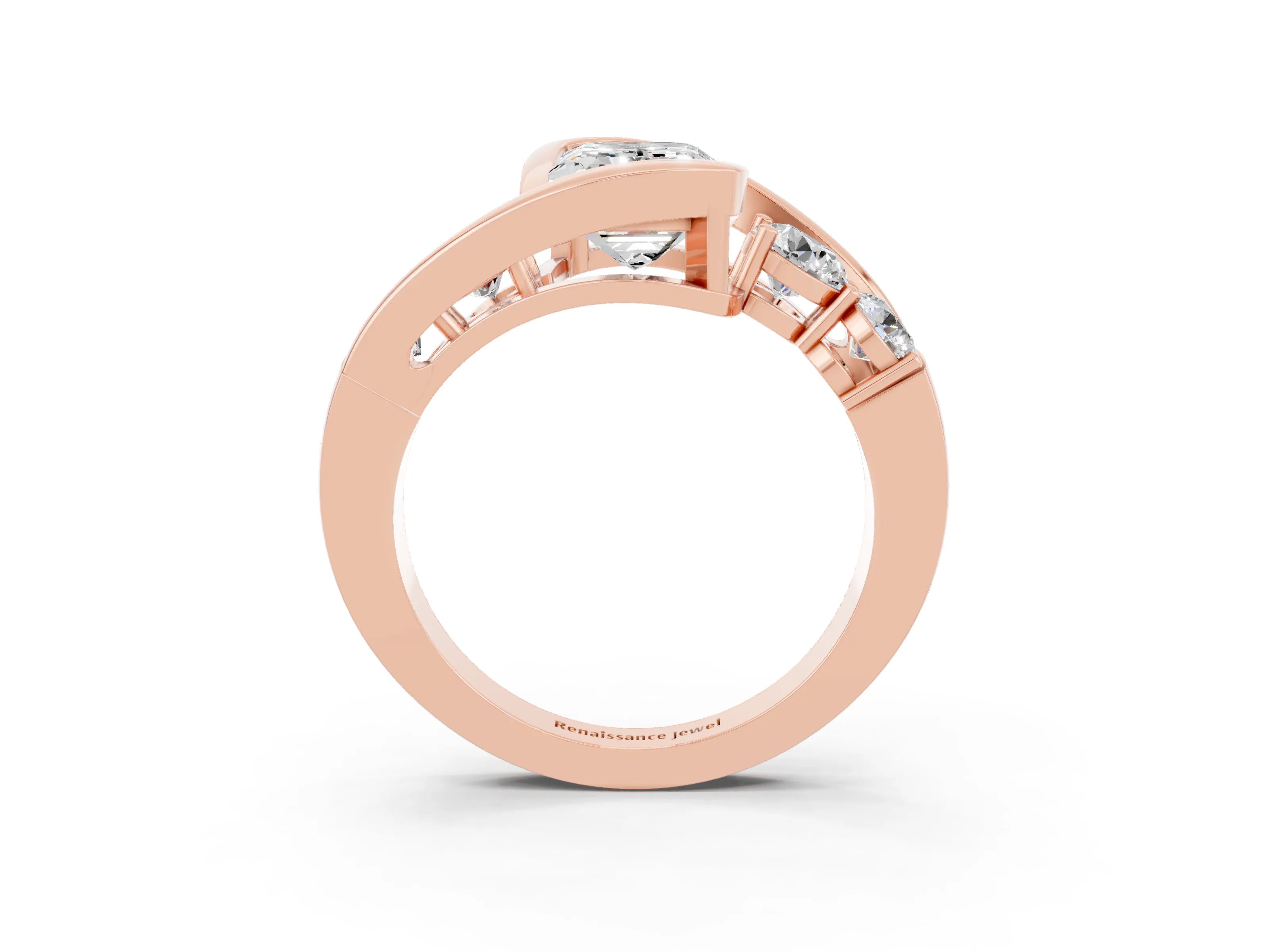Rose gold Bezel Set Emerald Cut Diamond Split Shank Ring_3