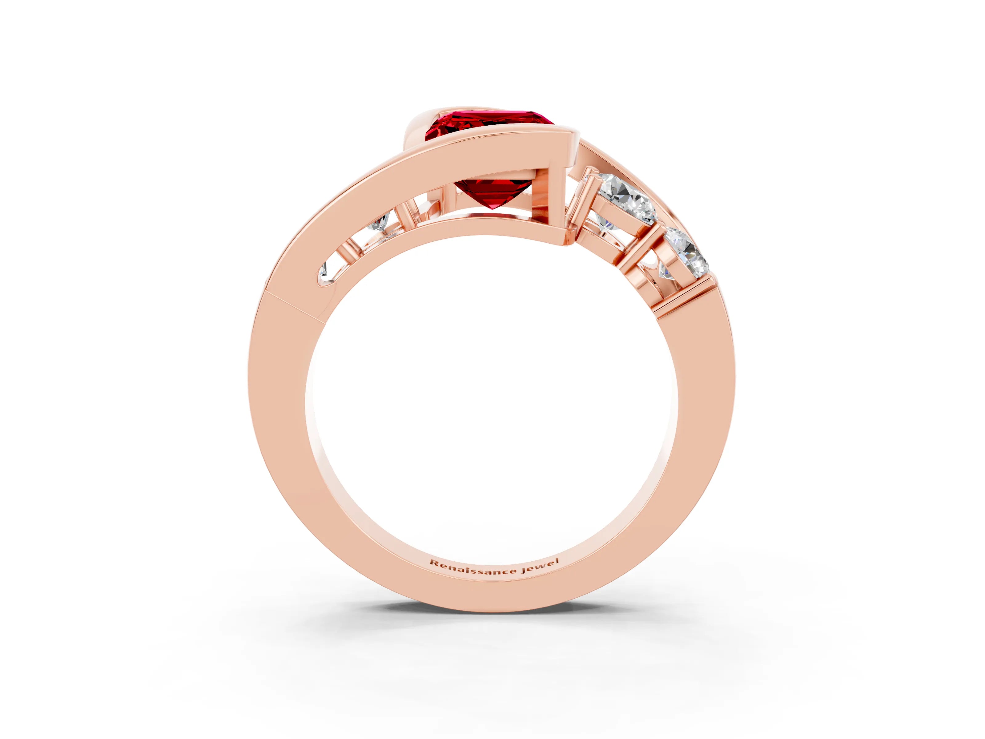 Rose gold Bezel Set Emerald Cut Diamond Split Shank Ring_3